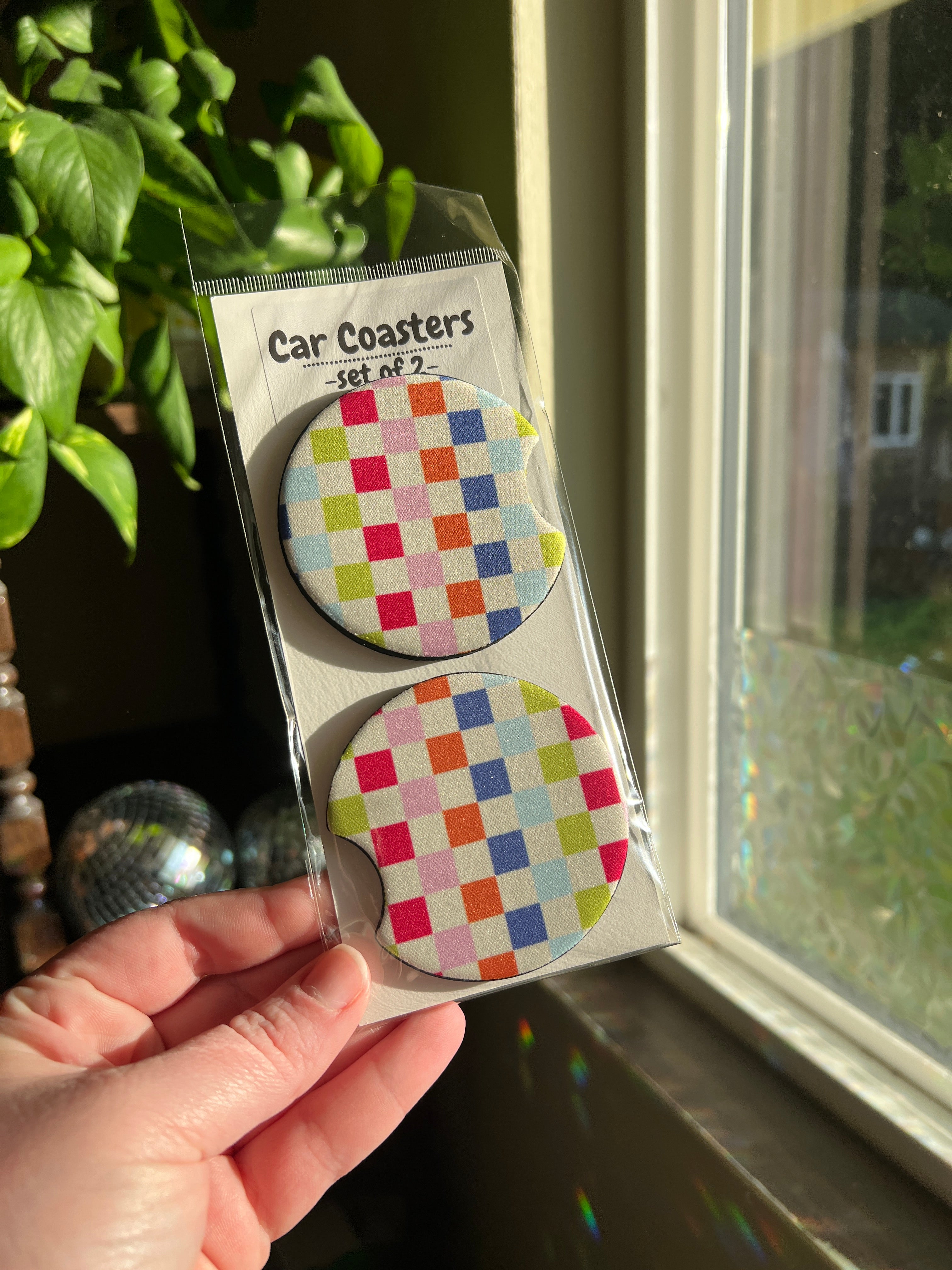 Pastel Checkers Car Coasters