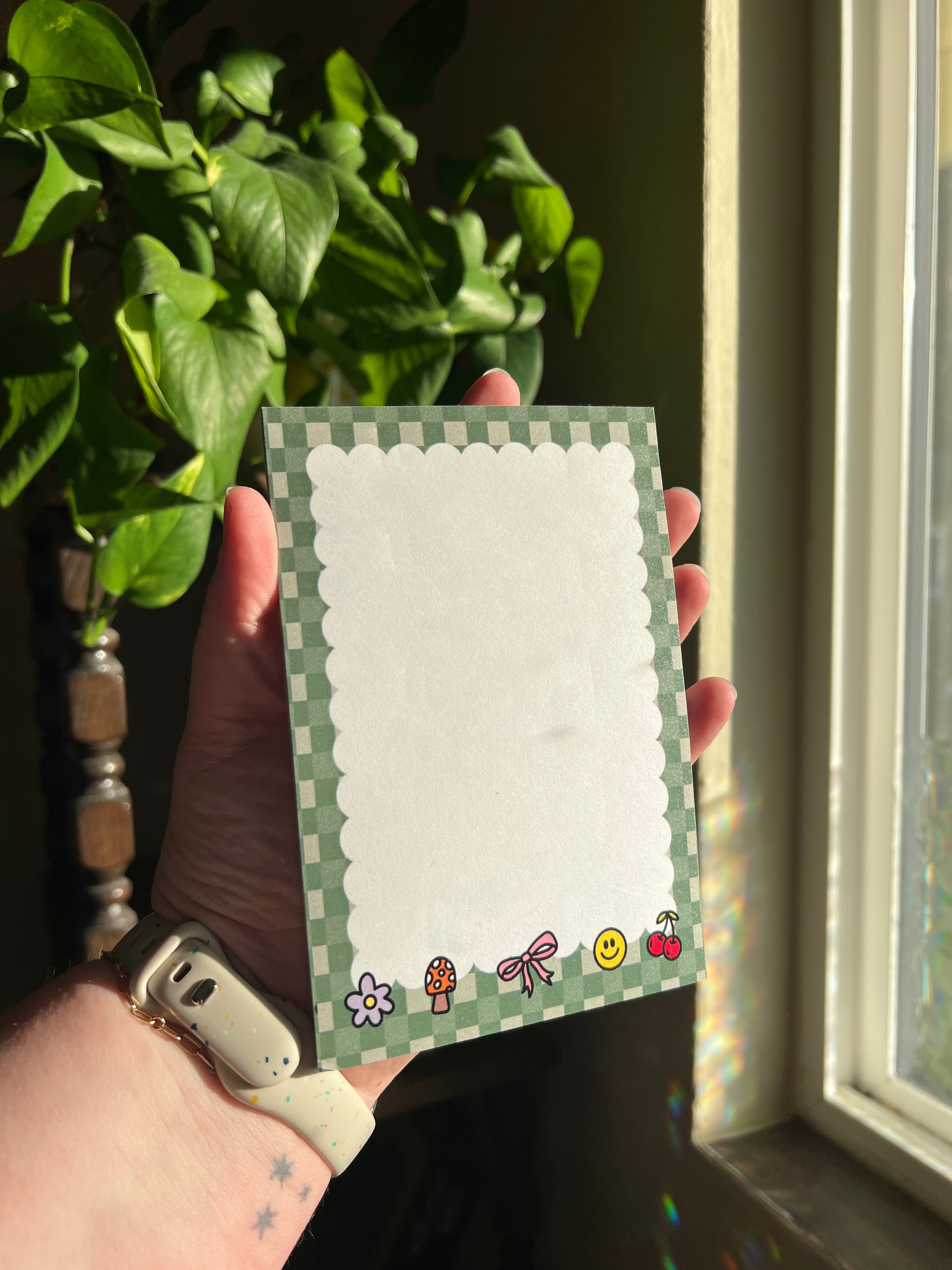 Cutie Icons Green Gingham Sticky Note Pad