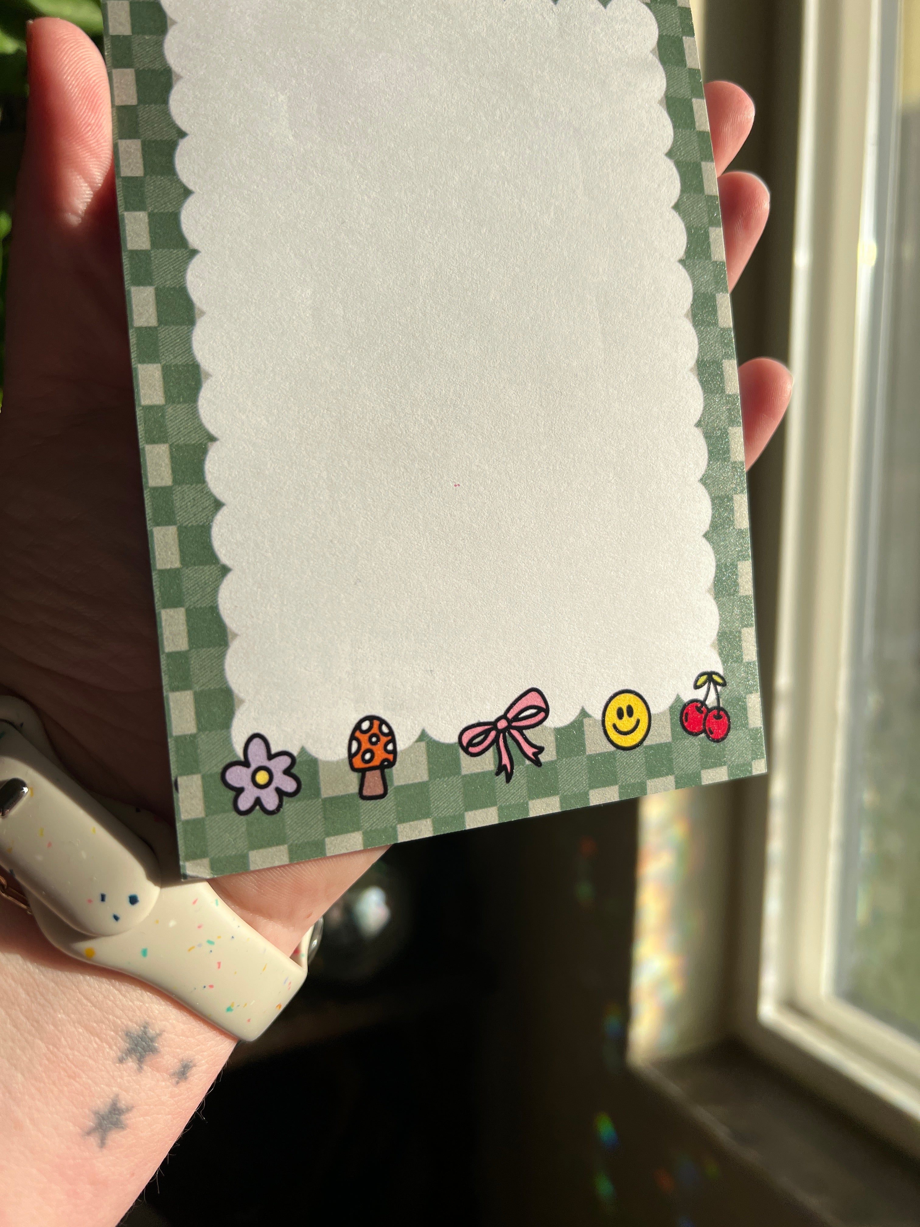 Cutie Icons Green Gingham Sticky Note Pad