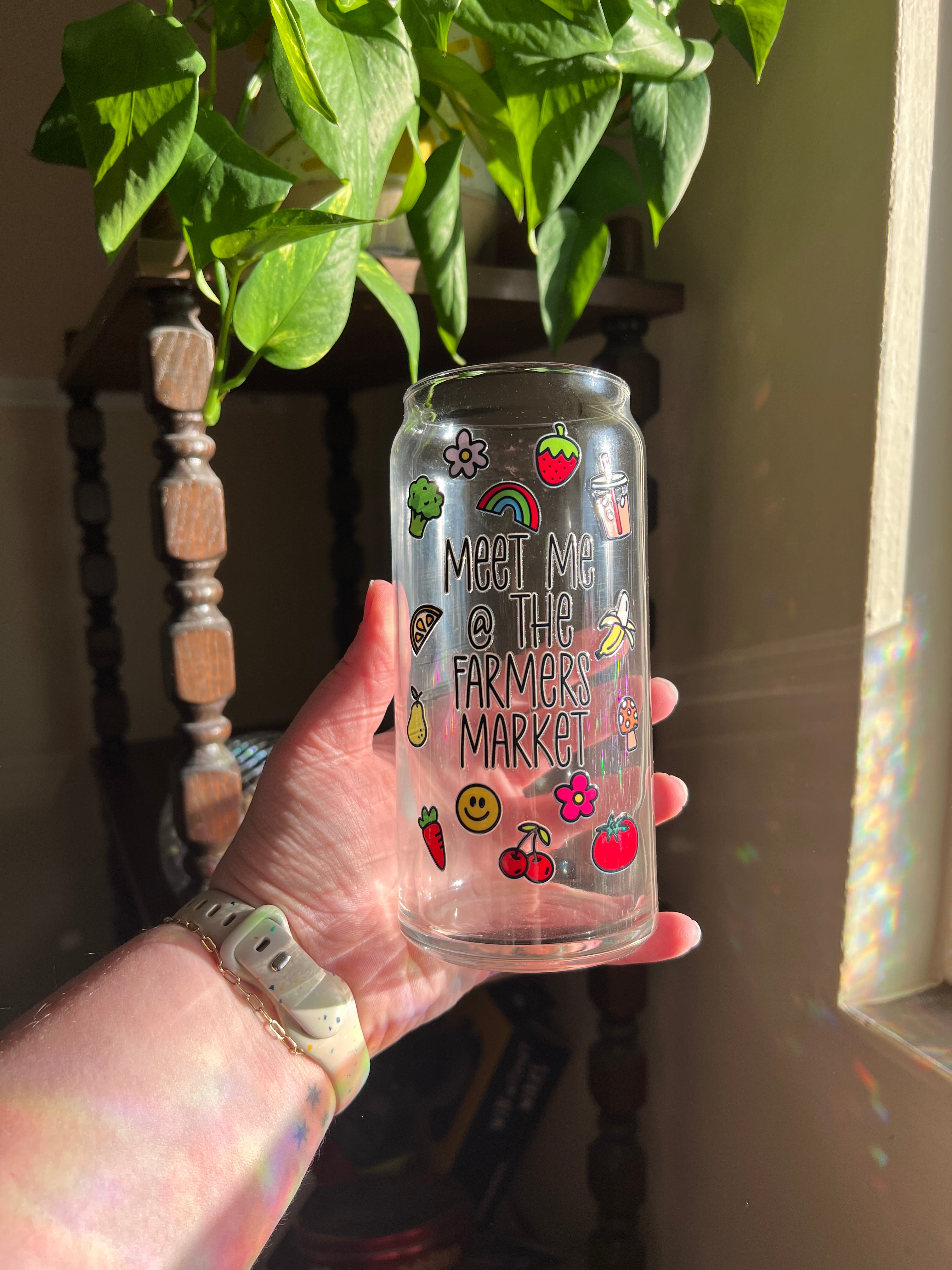 Meet Me At The Farmers Market Glass Can Cup