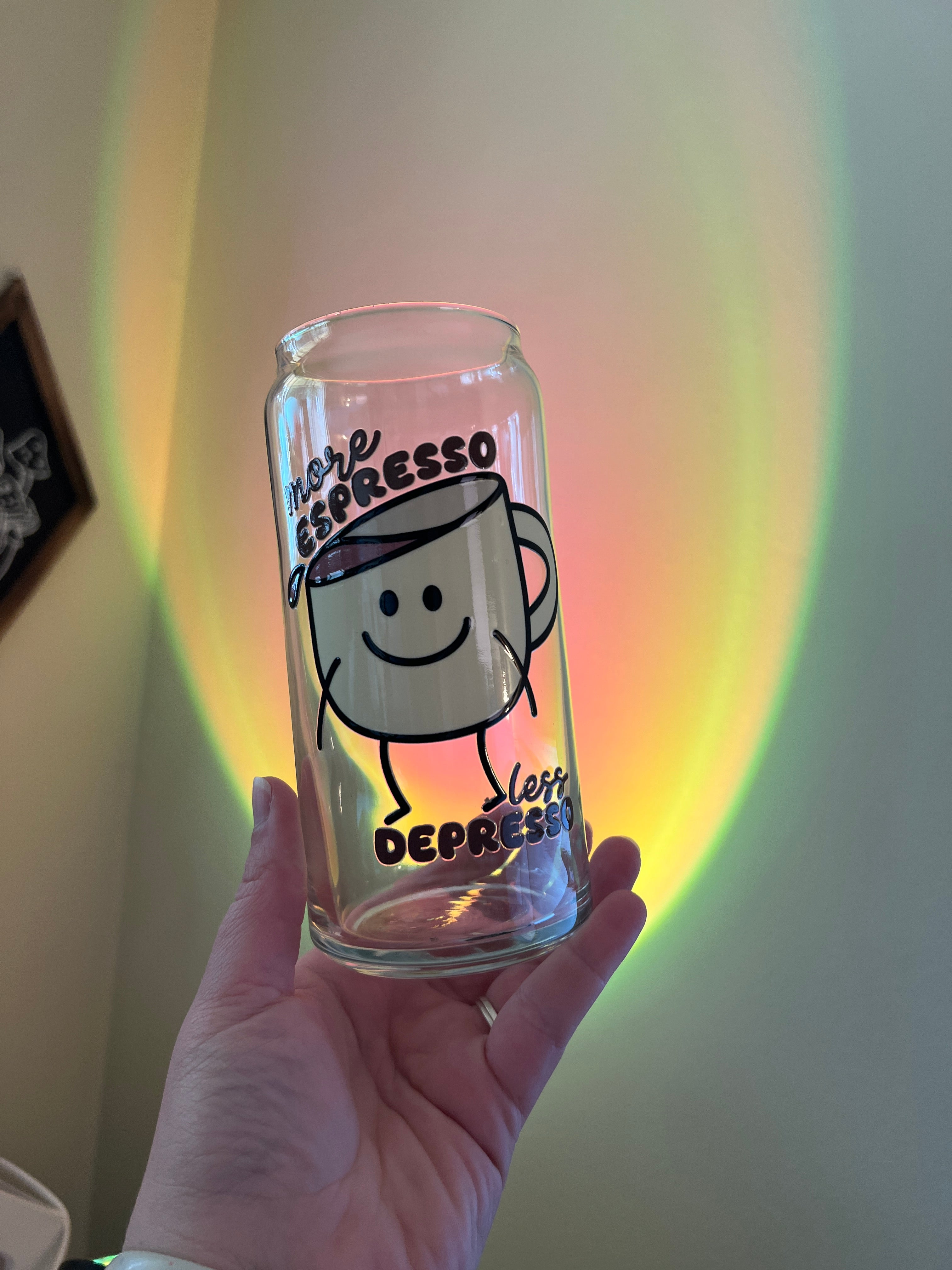 More Espresso Less Depresso Glass Can Cup